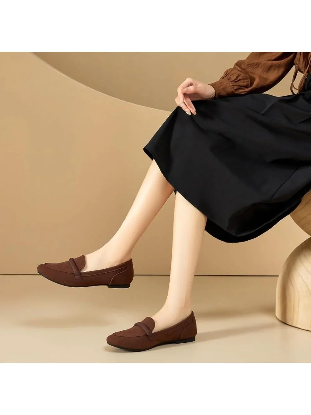 Women's Brown Faux Leather Slip on Shoes Runs Small Ballet Flats Comfortable